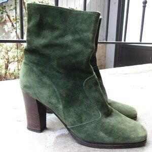 Green Suede Ankle Boots, Forest Green, Made in Italy, Size 8